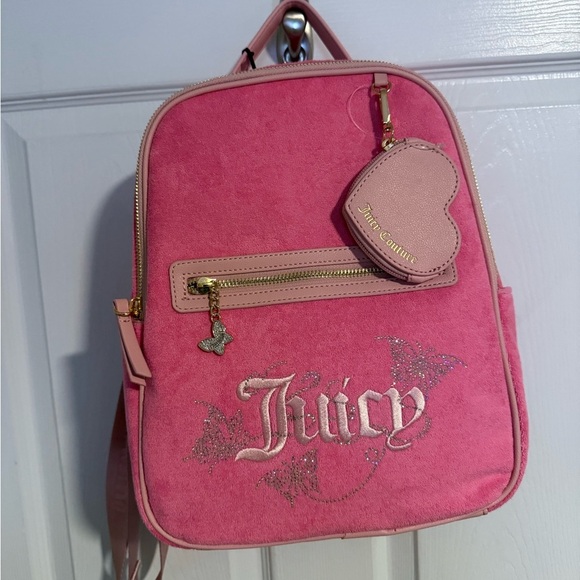 NWT Juicy Couture “Winging It” Pink Velour Backpack with Gold Hardware - Picture 1 of 6